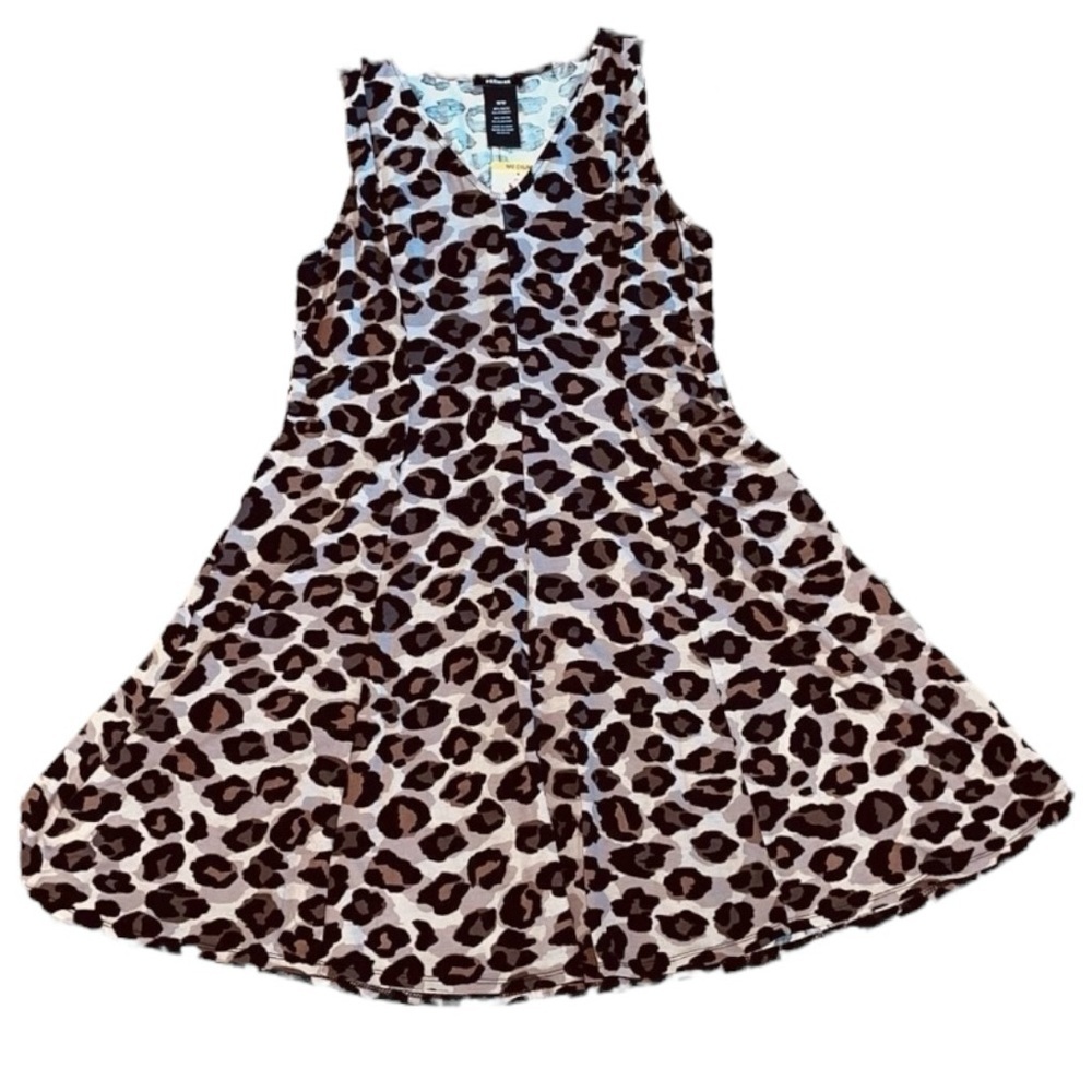 PREMISE SIZE MEDIUM LEOPARD FIT AND FLAIR SLEEVELESS DRESS